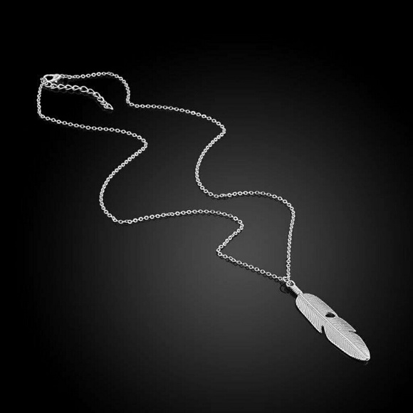 Long SILVER feather necklace - Picture 2 of 4